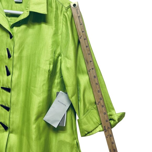 Multiples Essentials Womens Lime Green Button-Front Shirt Size PS - Picture 7 of 9